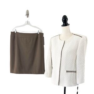 Tahari ASL Women's Ivory & Brown Blazer with Brown Pencil Skirt Size 14